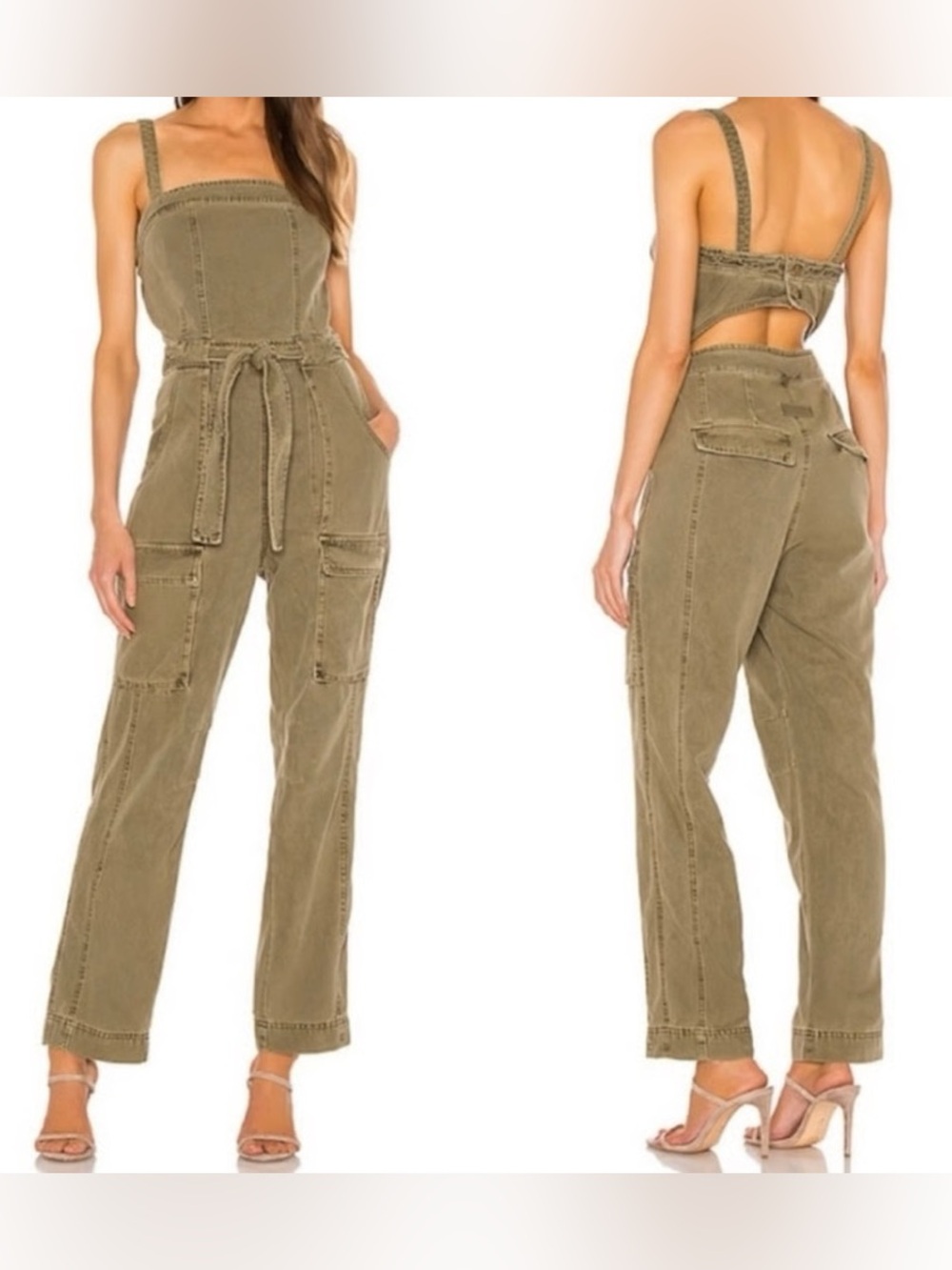 FREE PEOPLE Go West Utility Jumpsuit in Moss Green Size Medium